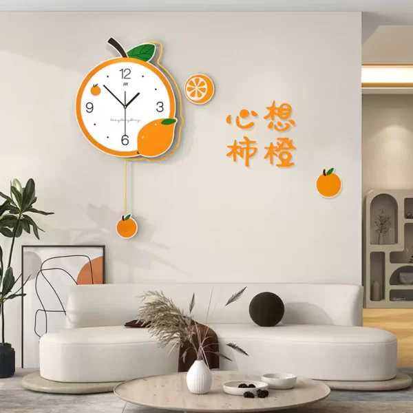 Orange Wall Art JJT Horloge murale en MDF avec décalcomanies JT22182