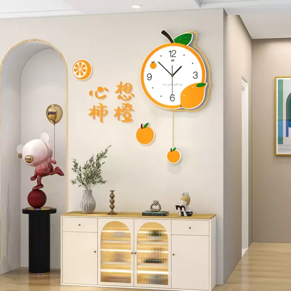 Orange Wall Art JJT Horloge murale en MDF avec décalcomanies JT22182