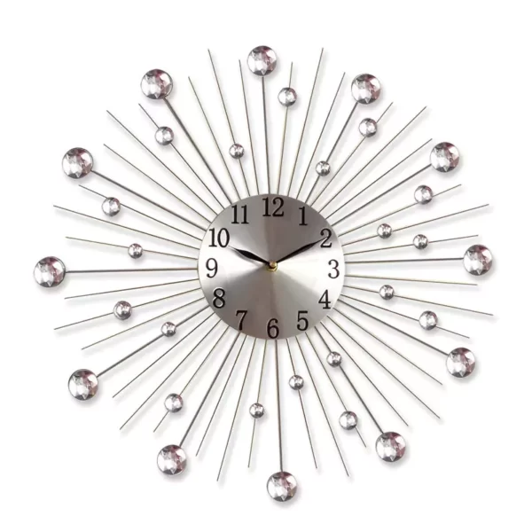 Srebrny metalowy zegar ścienny do minimalistycznego wystroju domu WM96