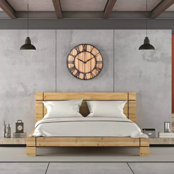 Arte de la pared de madera JJT Reloj de pared redondo para sala de estar TM8261