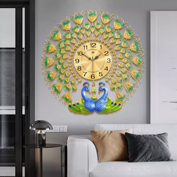 Horloge murale 2 têtes paon moderne 3D pour la décoration intérieure JT19103