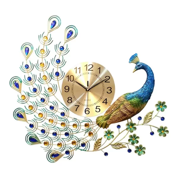 Uhr Wandkunst JJT Metall Pfau Wanduhr für Home Decor WM122