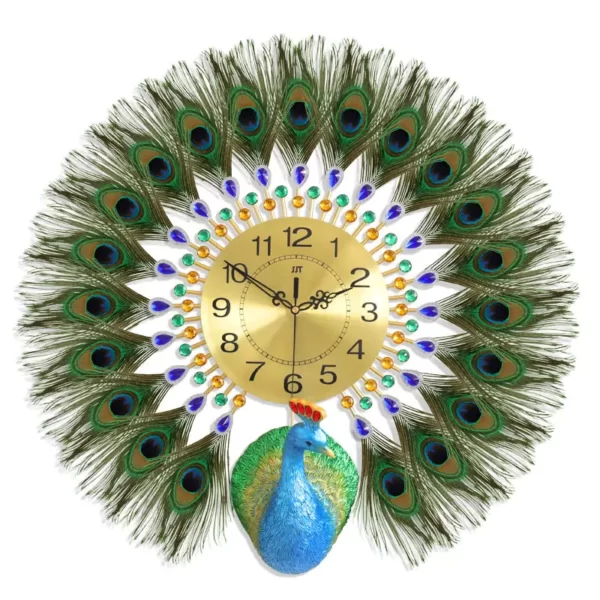 JJT Horloge murale en forme de paon avec plume pour la décoration d'intérieur JT1852