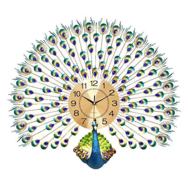 JJT Horloge murale décorative en forme de paon pour le salon WM174