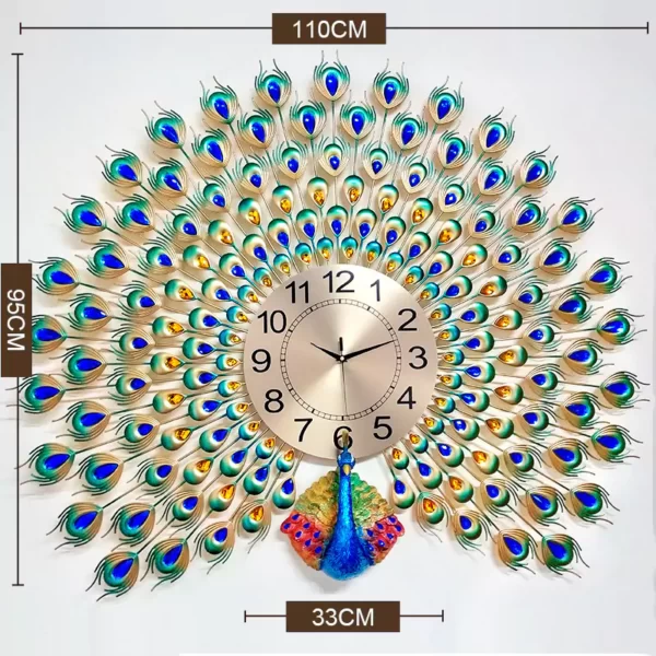 JJT Horloge murale paon extra-large pour décoration intérieure wm504