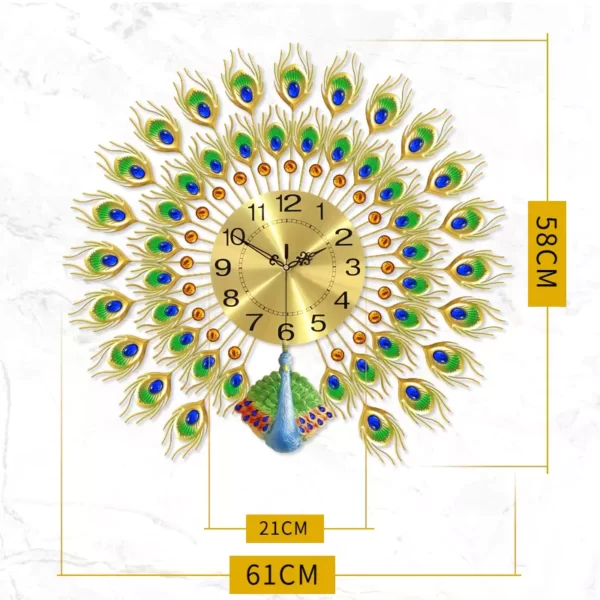 JJT Large Peacock Wall Clock for Home Decorative Luxury WM235