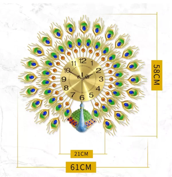 JJT Grande horloge murale en forme de paon pour la maison WM235