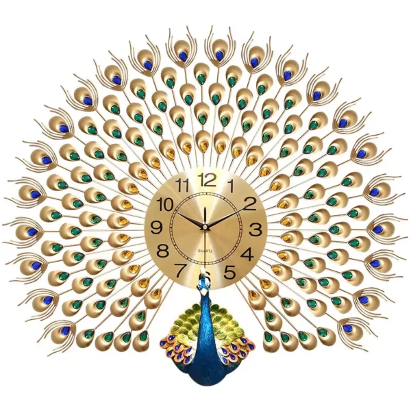 JJT Large Peacock Wall Clocks for Home Living Room Decor WM189