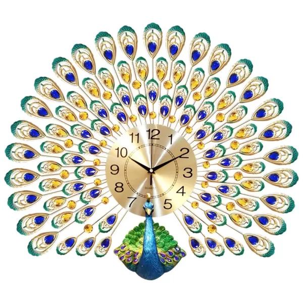 JJT Horloge murale en métal avec paon pour la décoration intérieure WM184