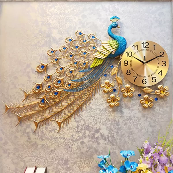 JJT Peacock Wall Clock 3D for Luxury Home Decoration WM246