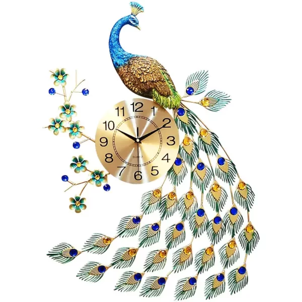 JJT Peacock Wall Clock Art for Luxury Home Decoration WM88
