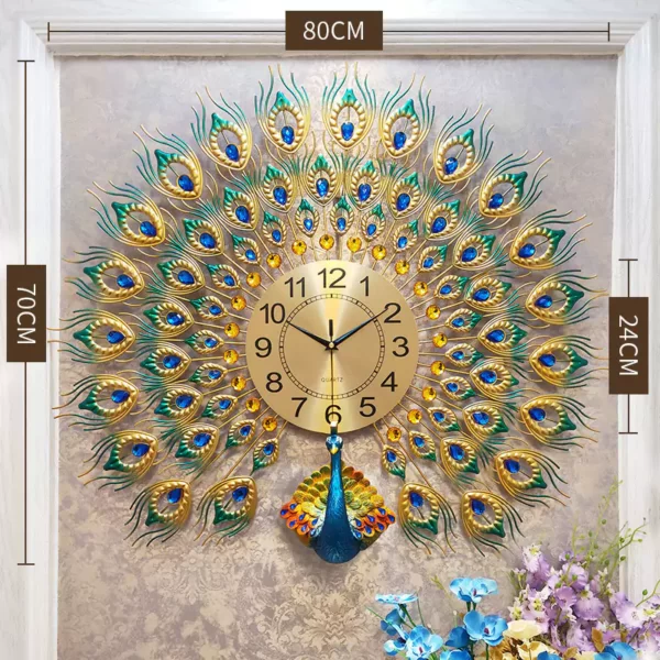 JJT Peacock Wall Clock For Living Room Decor Luxury WM508