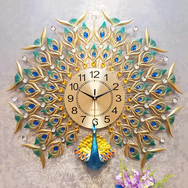 JJT Peacock Wall Clock Gold Design for Home Decor WM203S