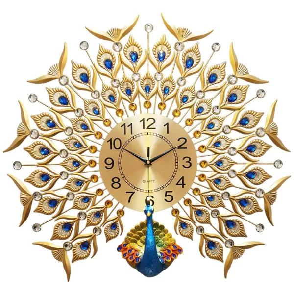 JJT Peacock Reloj de Pared Diseño Dorado para Decoración de Hogar WM203S