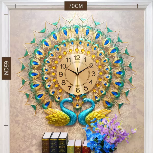 JJT Peacock Wall Clock Metal for Home Wall Decoration WM502