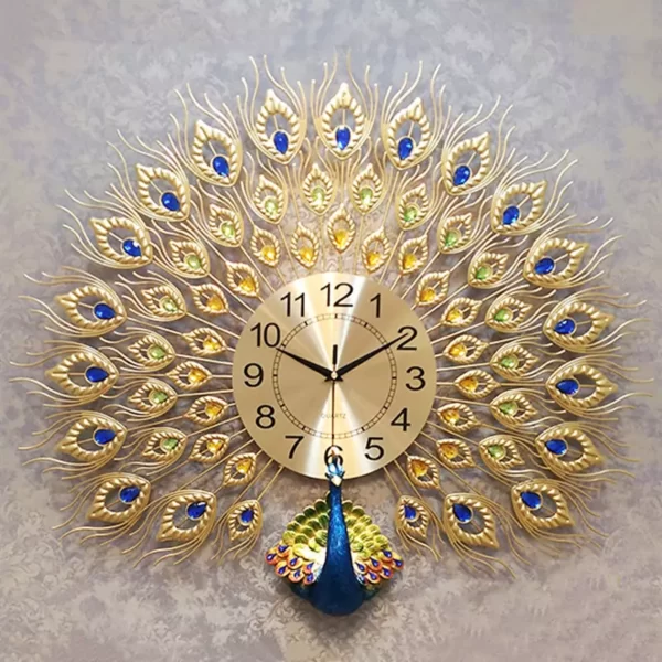 JJT Peacock Wall Clock for House Decorations Living Room WM173B