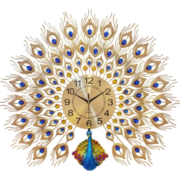 JJT Peacock Wall Clock for Living Room Decor WM118