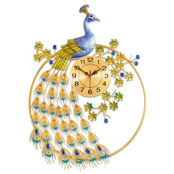 JJT Reloj de pared pavo real para la decoración de la pared de la sala de estar JT1971