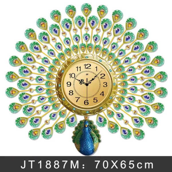 Reloj de pared de metal pavo real para la decoración de la sala de estar JT1887