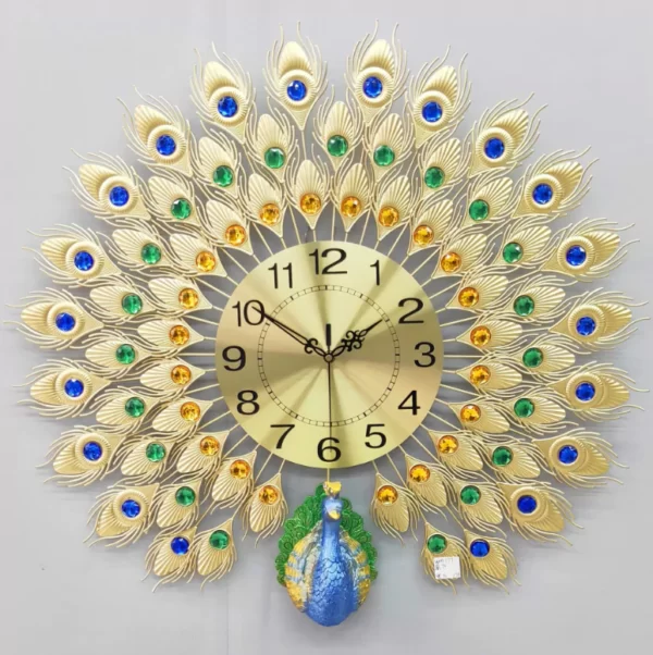 Metal Wall Art Home Decor JJT Peacock Clock WM177